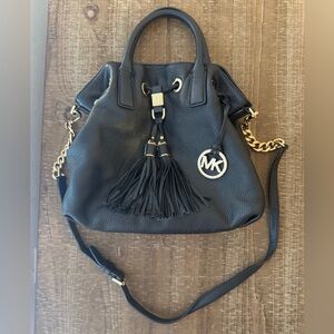 Michael Kors Black Leather Tassel Drawstring Handbag